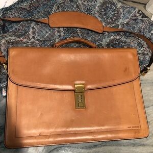 Jack Georges tan cognac leather briefcase w shoulder strap combo lock multi use